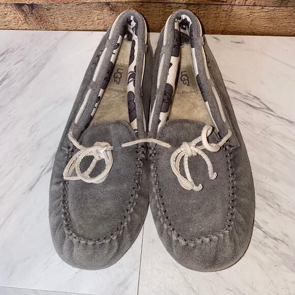 Ugg Grey Leather Ryder Slippers Elephant Jungle Liner Size 5 - Picture 4 of 12